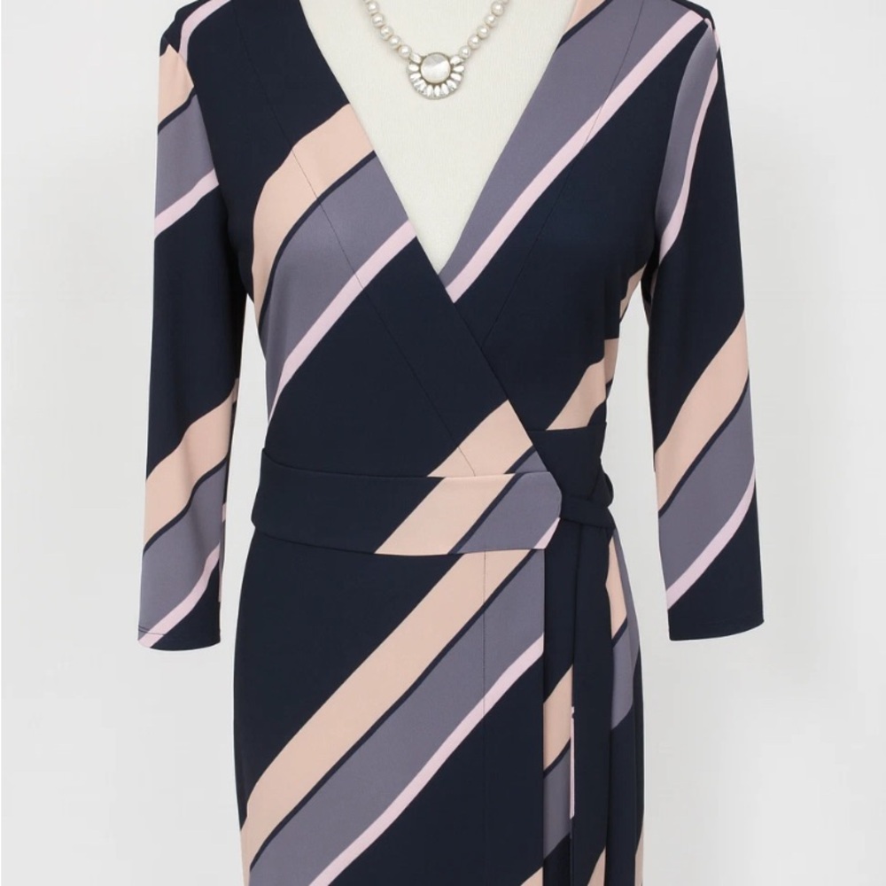 Ann Taylor Navy Stripe Wrap Dress Long Sleeve